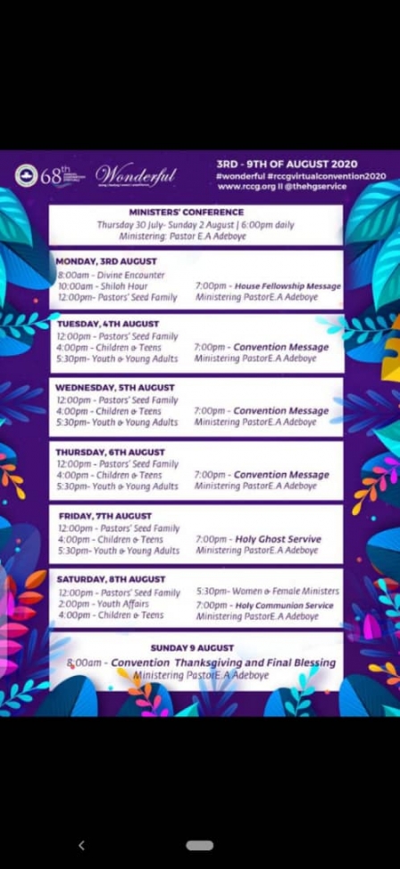 RCCG 68th Annual Convention Schedule - WONDERFUL